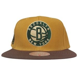 Brooklyn Nets Mitchell & Ness NBA Snapback Hat Cap Green 3D Logo Khaki Brown NWT